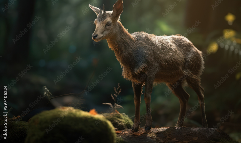 photo of goral (genus Naemorhedus) in its natural habitat. Generative AI photo of goral (genus Naemorhedus) in its natural habitat. Generative AI
