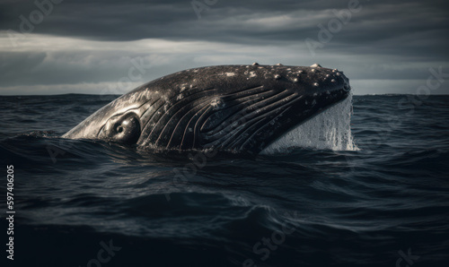 photo of fin whale in its natural habitat. Generative AI © Bartek