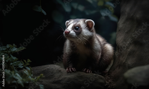 photo of ferret in its natural habitat. Generative AI