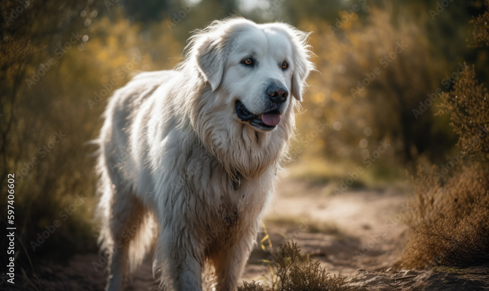 sunset photo of Great Pyrenees in its natural habitat. Generative AI