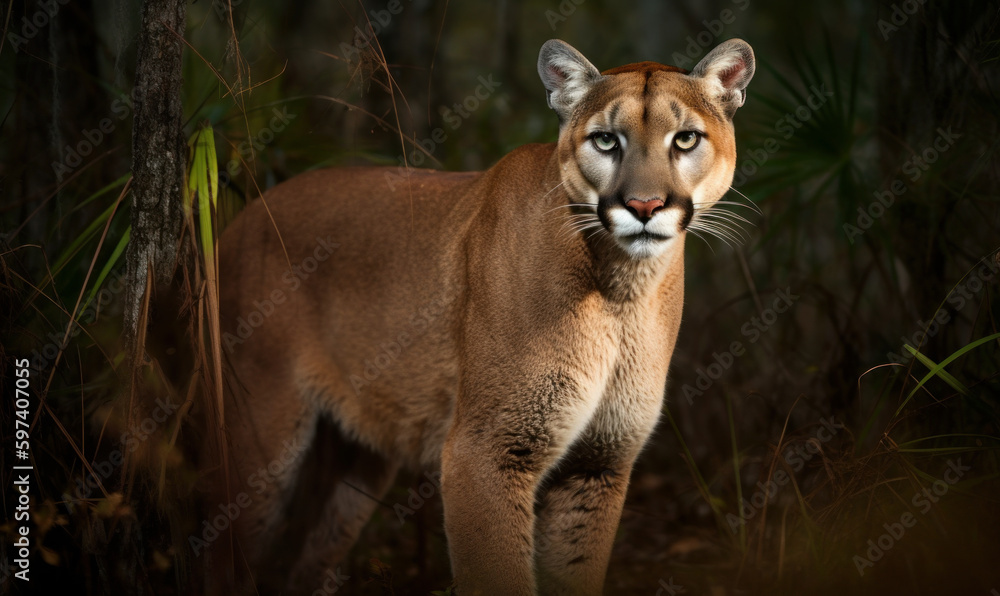 photo of Florida panther in its natural habitat. Generative AI photo of Florida panther in its natural habitat. Generative AI