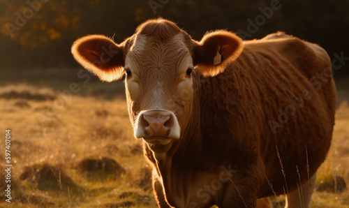 close up photo of Guernsey cow in its natural habitat. Generative AI photo