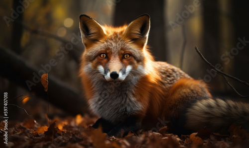 photo of fox in its natural habitat. Generative AI