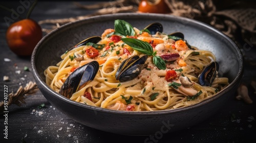 Classic Italian cream seafoods pasta