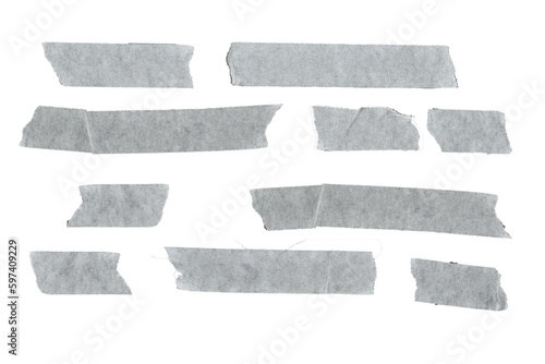 collection of various pieces of adhesive tape on a white background. each is filmed separately, isolated