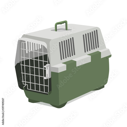 A cage for carrying animals, isolated on a white background.Vector illustration of pet accessories,travel carrier.