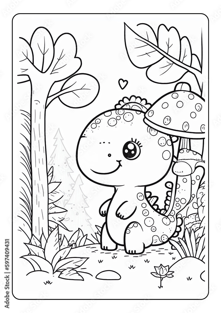 dinosaur coloring page book for children girl kids with cute t rex ...