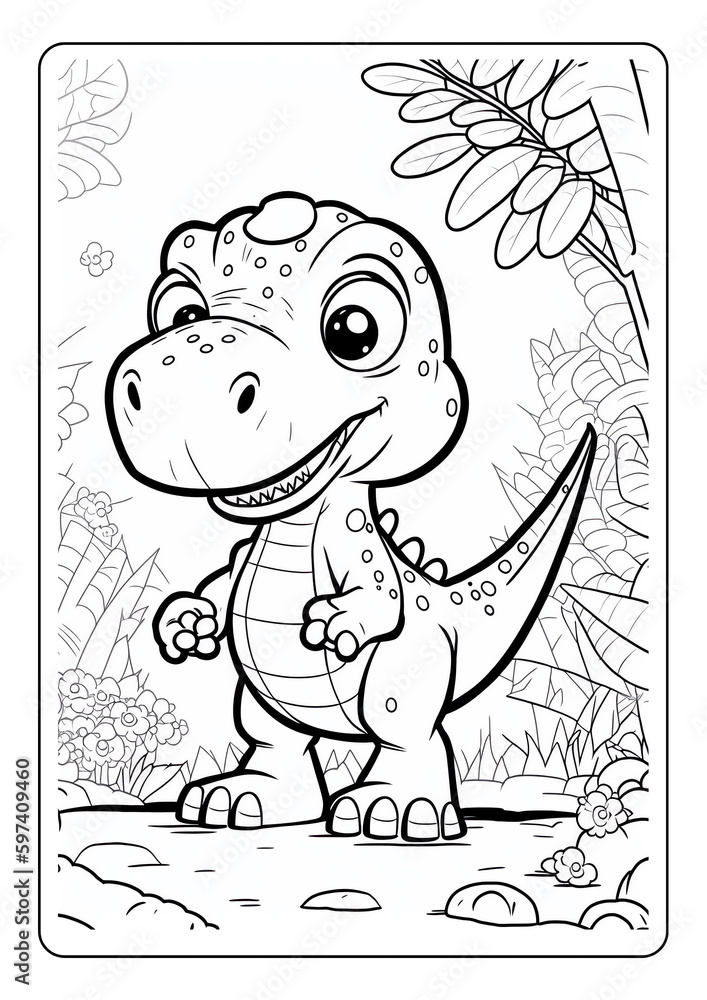 Fototapeta premium dinosaur coloring page book for children girl kids with cute t rex brontosaurus cartoon vector illustration printable theme