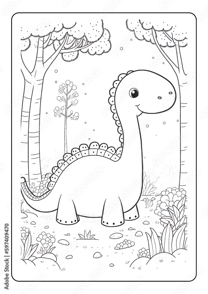 dinosaur coloring page book for children girl kids with cute t rex ...