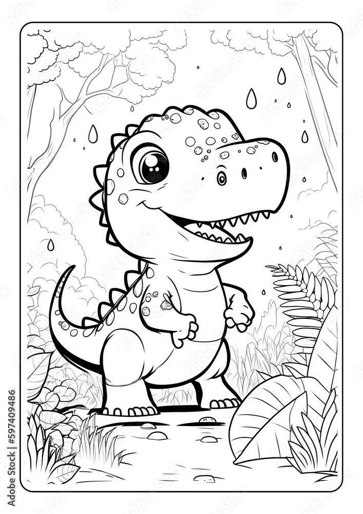 dinosaur coloring page book for children girl kids with cute t rex ...