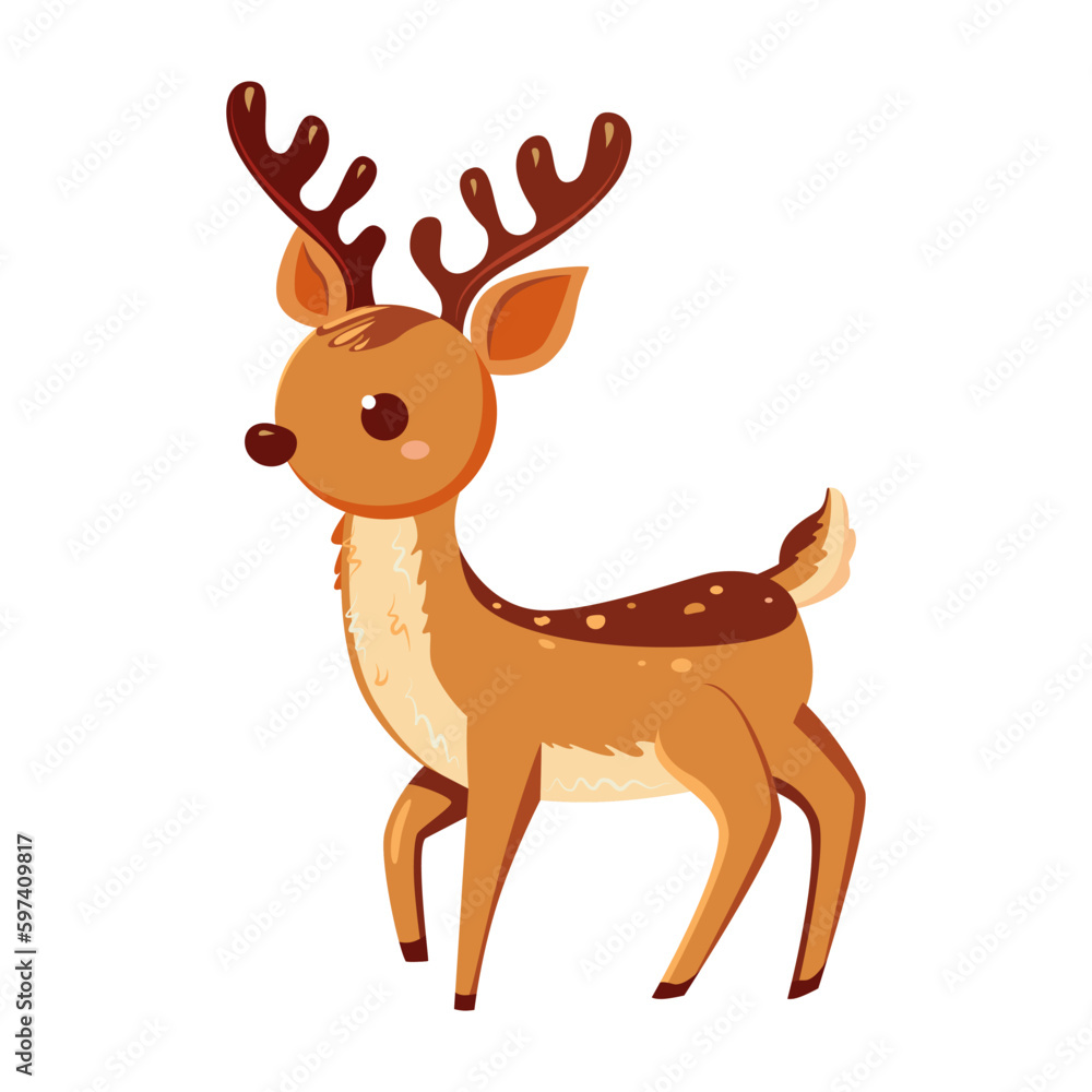 Reindeer. Baby deer on white background. Cute, kind, cartoon, simple vector image. Used for printing, web design, stickers. Reindeer. Baby deer on white background. Cute, kind, cartoon, simple vector image. Used for printing, web design, stickers.