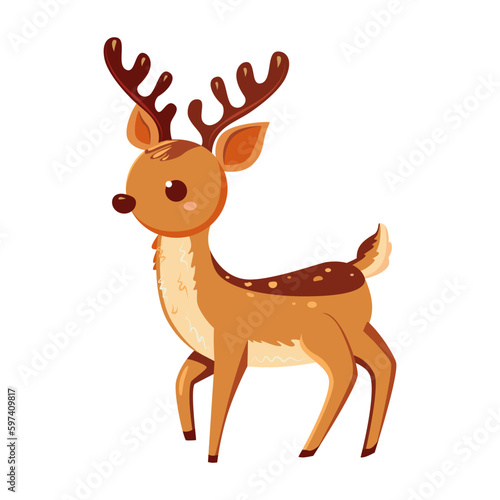 Reindeer. Baby deer on white background. Cute  kind  cartoon  simple vector image. Used for printing  web design  stickers. 