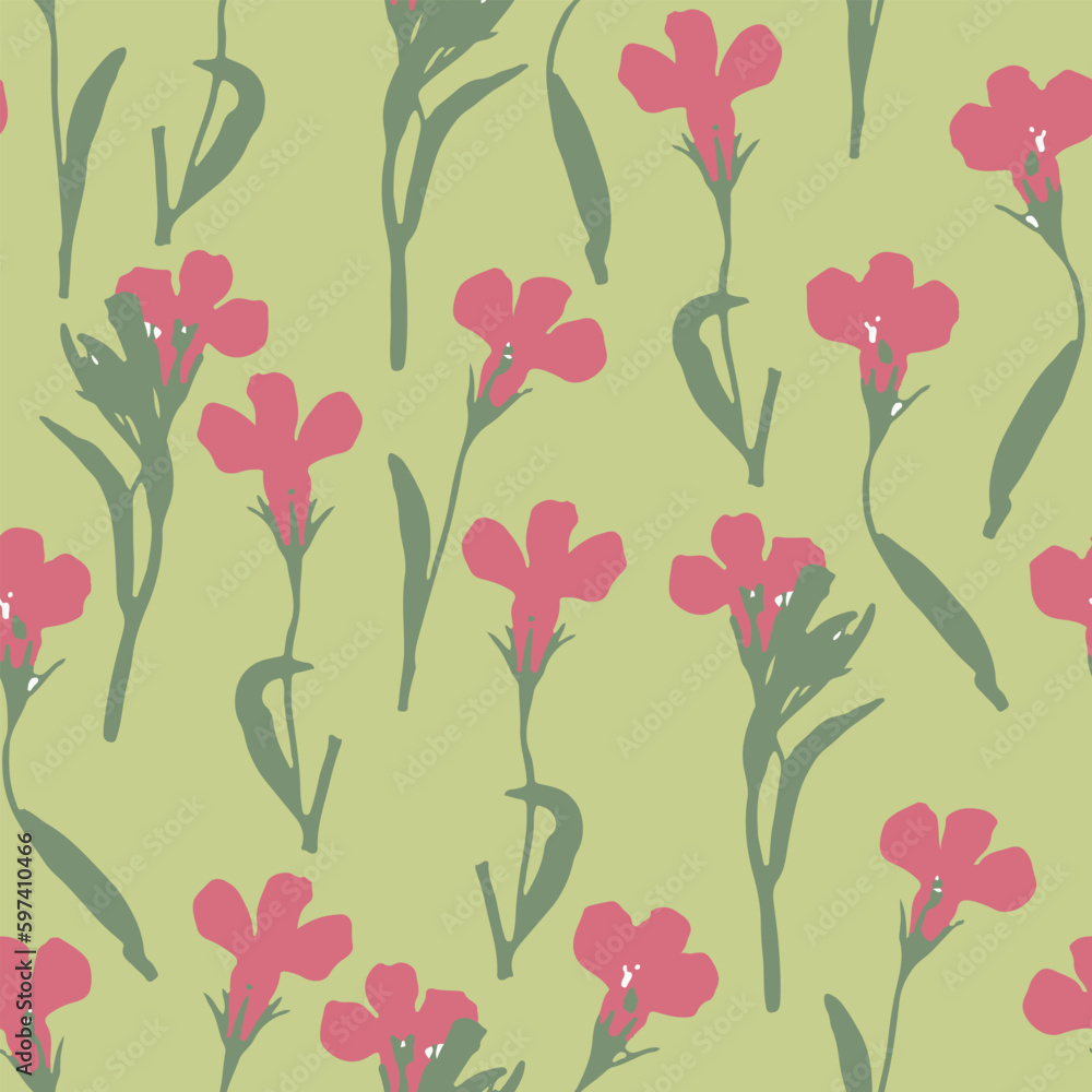 seamless hand drawn pink lobelia flower pattern background for fashion fabric