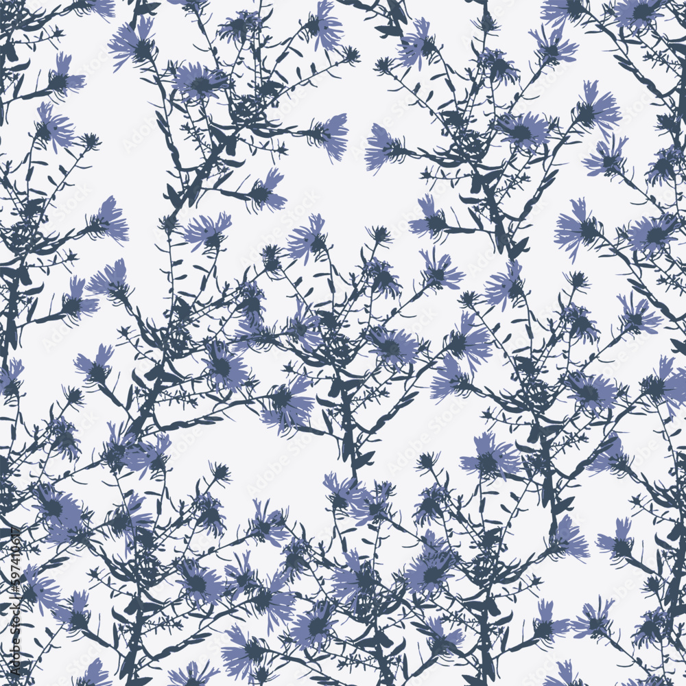 seamless blue hand drawn wildflowers pattern background for fashion fabric