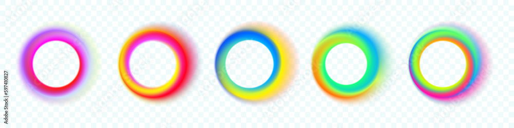 Color gradient circles, neon light abstract shapes with color gradation ...