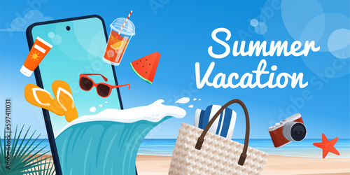 Travel booking app: summer and vacations banner