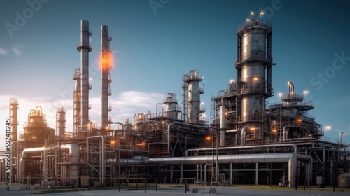 Remarkable Oil Refinery, Expansive Industrial Site, Cutting-Edge Processing Plant, Fossil Fuel Manufacturing, Energetic Industry Force, Generative AI Illustration