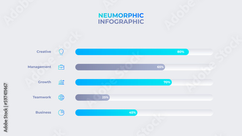 Light neumorphic infographic design template. Bar chart for business presentation. Data visualization