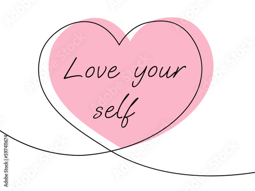 Love your self. yuaner in line art style with a pink heart