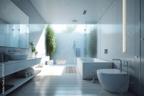 Bright modern minimalist bathroom generative AI