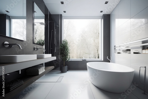 Bright modern minimalist bathroom generative AI