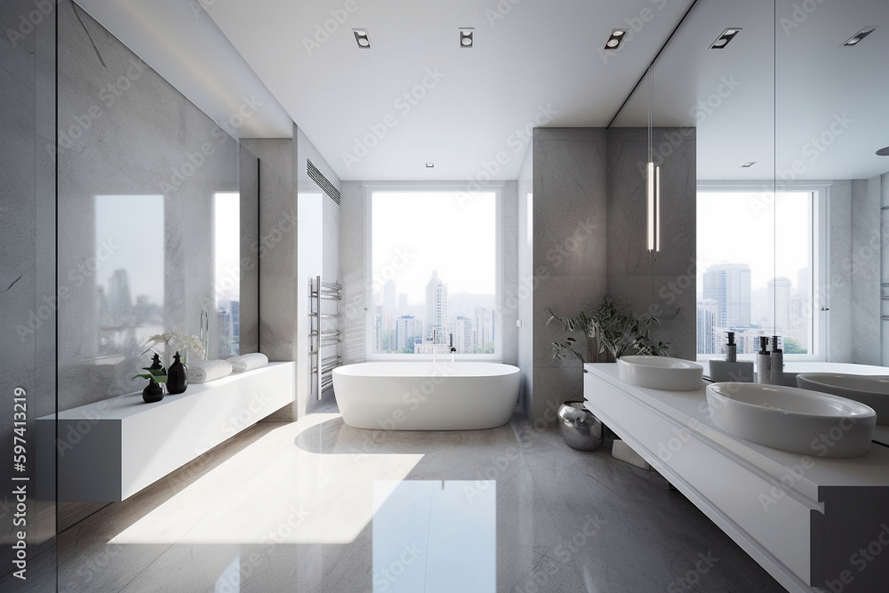 Bright modern minimalist bathroom generative AI Bright modern minimalist bathroom generative AI