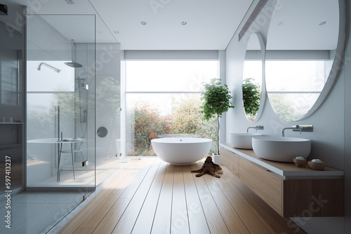 Bright modern minimalist bathroom generative AI