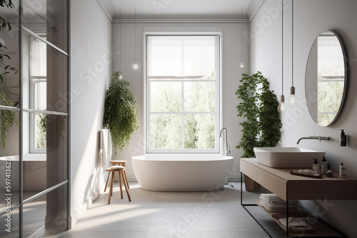 Bright modern minimalist bathroom generative AI © Daniel