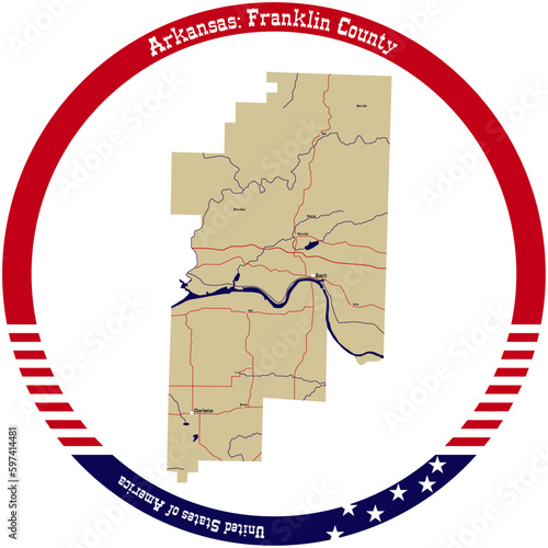 Map of Franklin County in Arkansas, USA arranged in a circle.