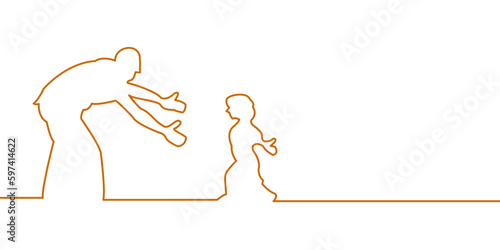 happy father day, golden art line and vector illustration