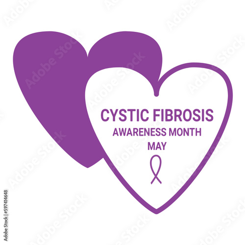 Cystic fibrosis awareness month Campaign. May. Vector Illustration. Purple Heart Icon Isolated on White Background