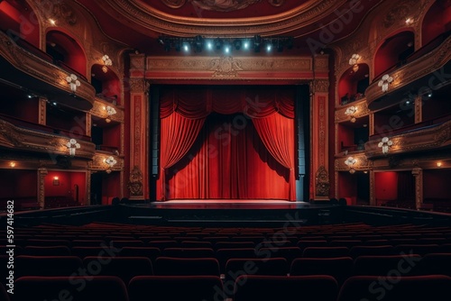 The theater with red curtains. Generative AI