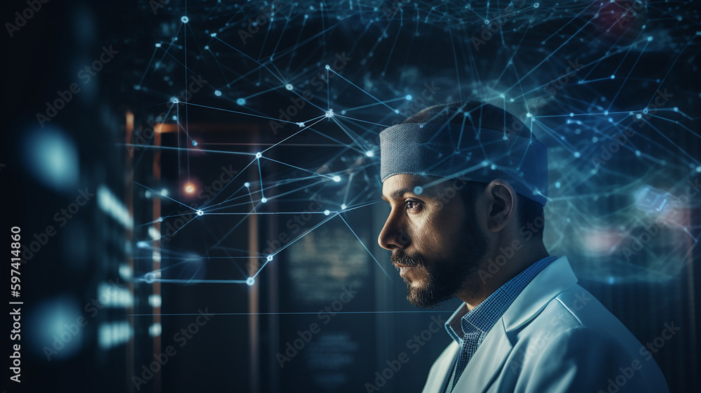 Doctor with virtual documents healthcare network connection concept, generative A Doctor with virtual documents healthcare network connection concept, generative A