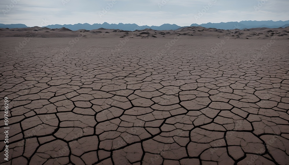 Dried up earth of an empty water reservoir, water crises, created with Generative AI technology