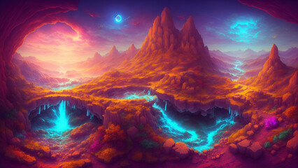 Rideaux  Surrealism glowing colors background, astrology, numerology, dreamy lands, created with Generative AI technology  © elif