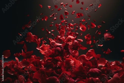 a wave of red floral petals. Generative AI