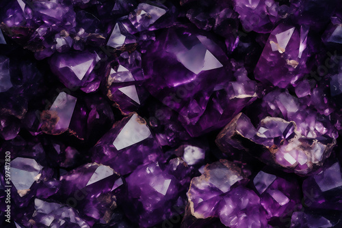 AI generated Amethyst crystals seamless background.