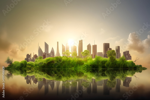 Ecology Green cities help the world and Environmental friendly on leaf , Environment conservation resource sustainable , green city save the world #597418009