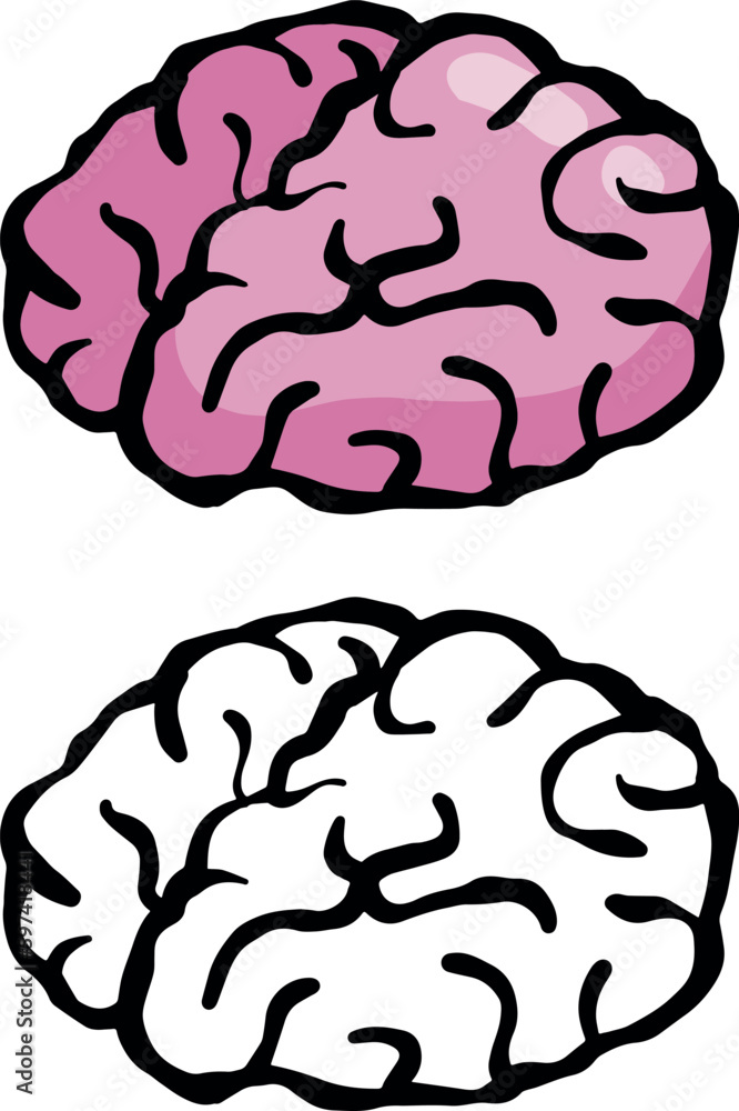 Brain icon in hand drawn doodle style. Reflection and thoughts. Internal organ of the head. Cartoon illustration Brain icon in hand drawn doodle style. Reflection and thoughts. Internal organ of the head. Cartoon illustration