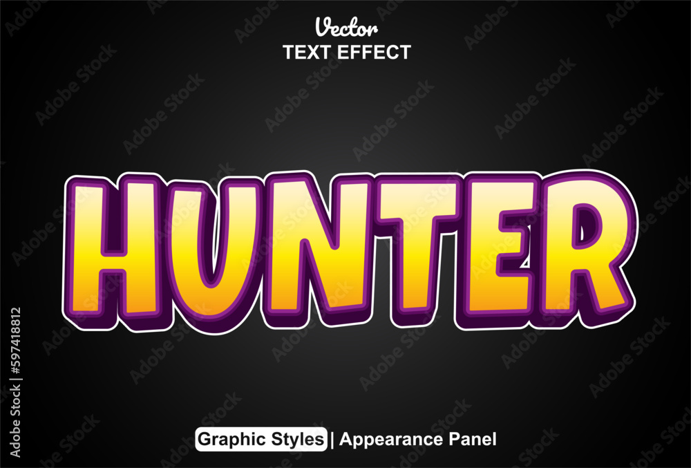 hunter text effect with orange graphic style and editable