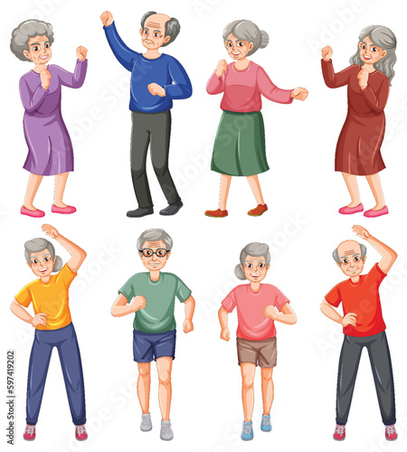 Set of elderly person cartoon character