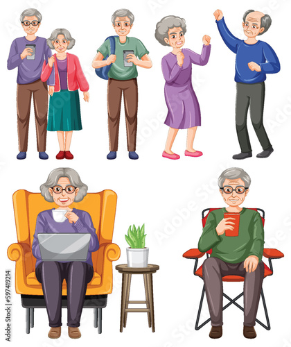 Set of grandparent cartoon character