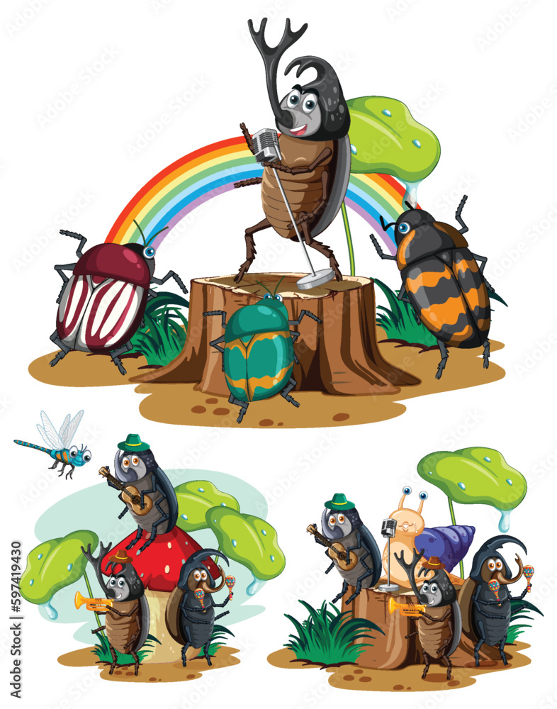 Set of beetle cartoon character