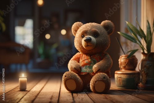 A charming 3D teddy bear cartoon with kid-friendly appeal. Generative AI