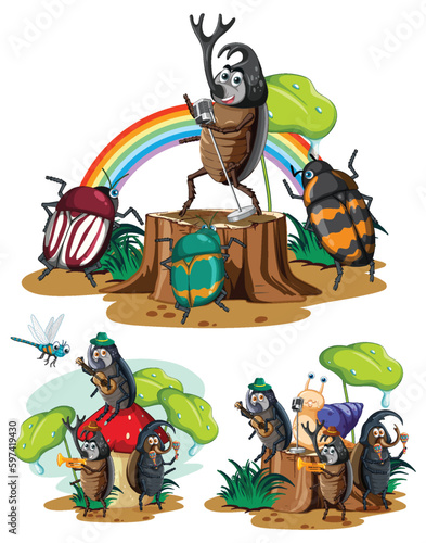Set of beetle cartoon character