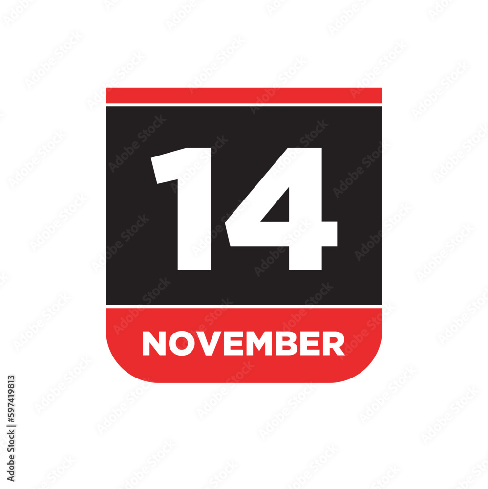 14th November calendar date icon. 14 Nov lettering. 14th November calendar date icon. 14 Nov lettering.
