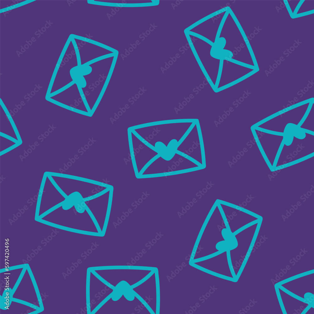 Purple seamless pattern with blue outline envelopes Purple seamless pattern with blue outline envelopes