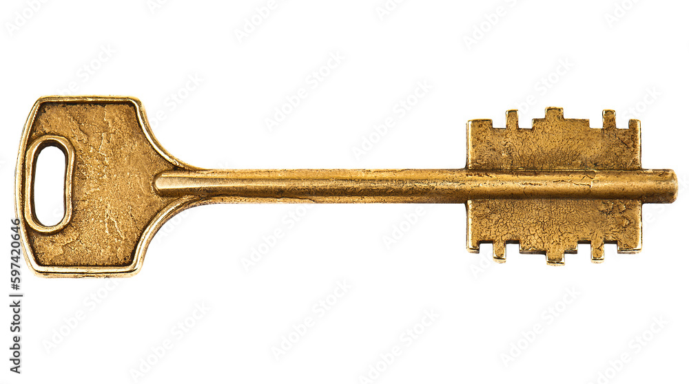 Old golden key on isolated white background Old golden key on isolated white background