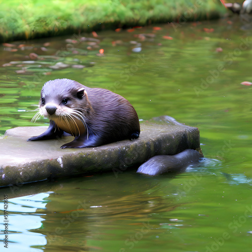 ai-generated, illustration of an otter in the water