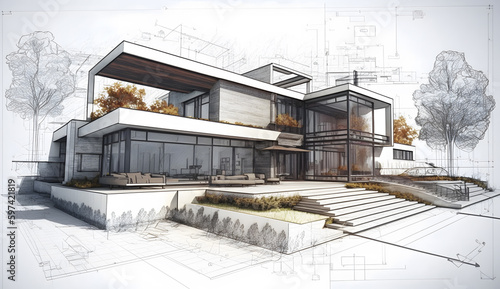 Sketch of building design of modern family house © CanvasPixelDreams